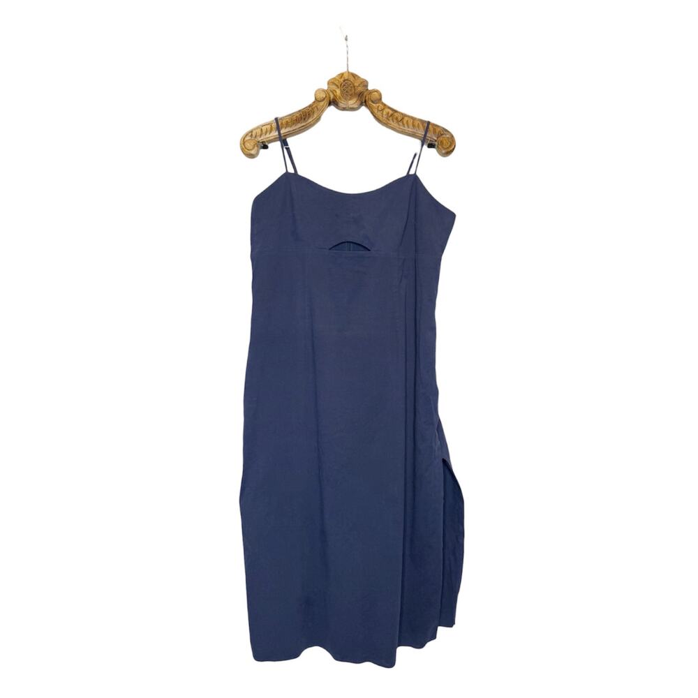 Abercrombie and Fitch Midi Dress Cotton Navy Blue Cami Keyhole Side Slit XL